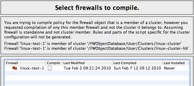 Compiling a member firewall as standalone firewall objects