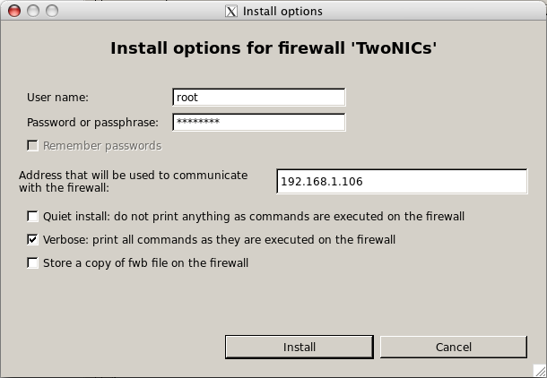 Firewall SSH and install parameters