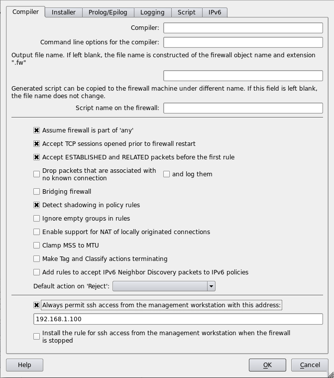 Firewall Settings Dialog (iptables)