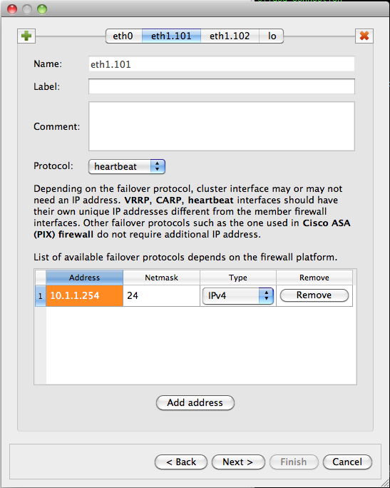 IP Addresses of the Cluster Interfacess