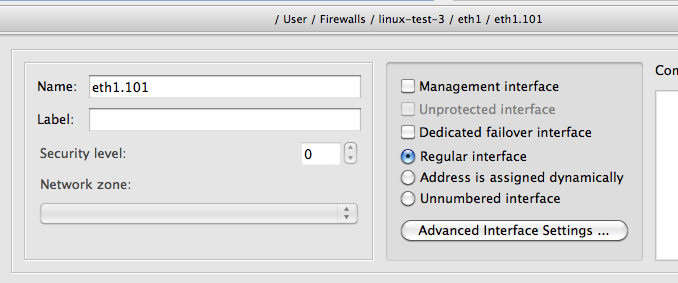 VLAN Subinterface in the Editor