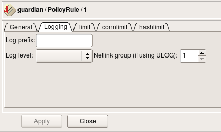 Rule Options Dialog for iptables Firewall