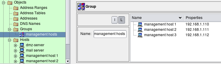 Object Group Consisting of Three Host Objects