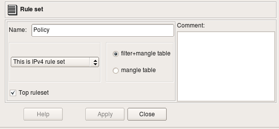 Policy Rule Set Dialog (iptables)