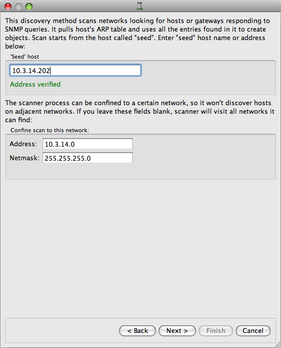 Initial Parameters for the Network Discovery Program