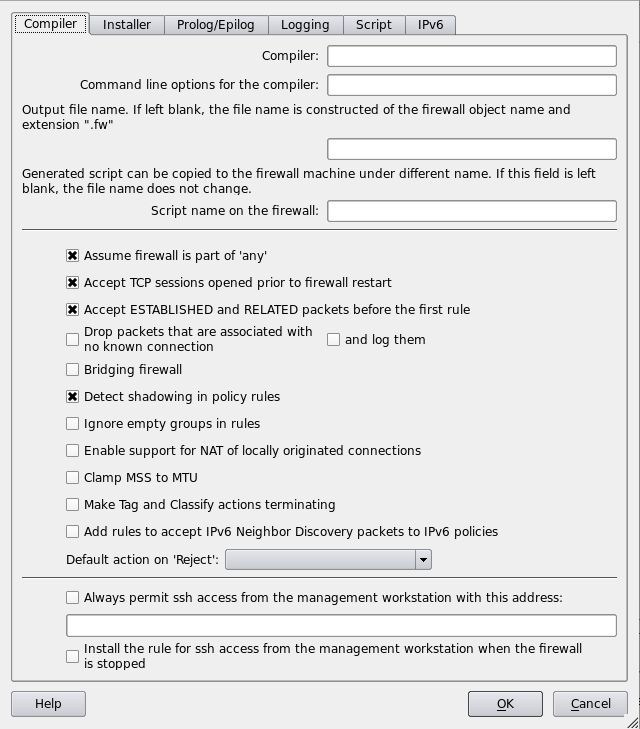 Firewall Settings Dialog (iptables)