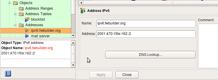 Stand-Alone IPv6 Address Object