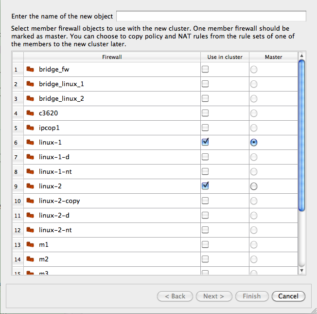 Using the Wizard to Choose Firewall Cluster Members