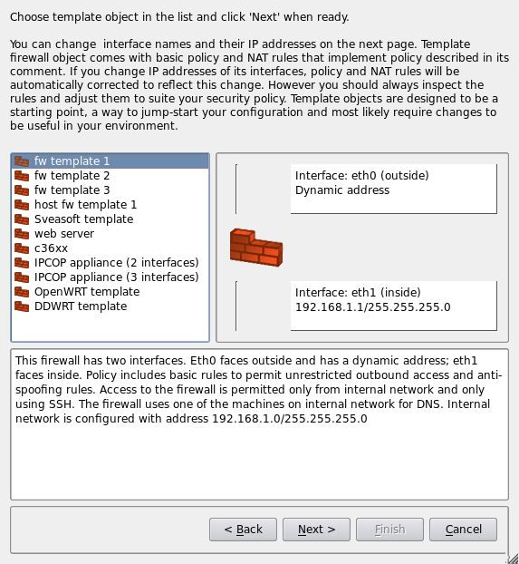 List of preconfigured firewall templates