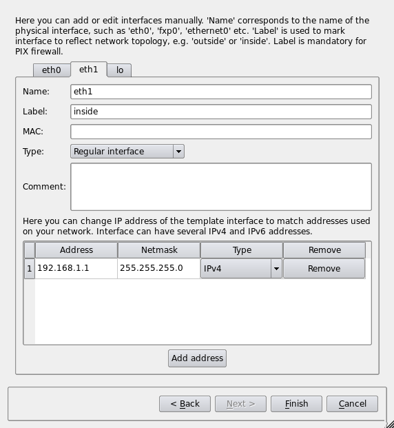 Editing Addresses of Interfaces of a New Firewall Created from a Template